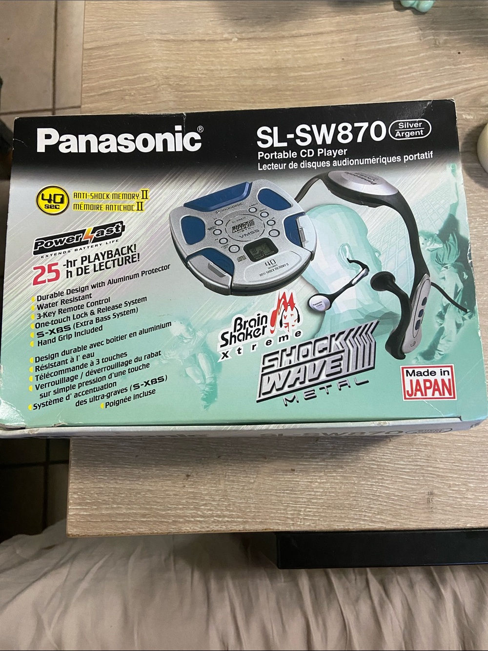 Vintage Panasonic SL-SW870 Silver and Blue Portable CD Player with Headset
